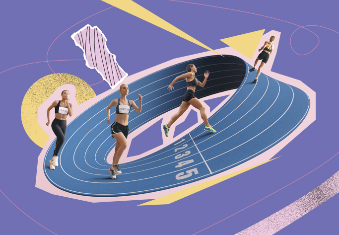 a group of women running on a track