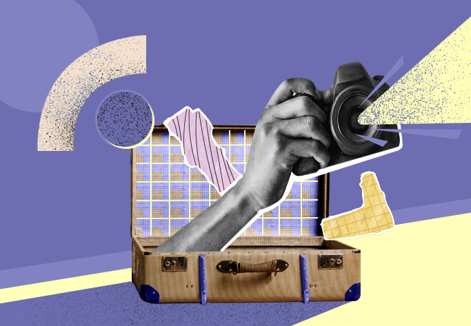 a hand taking photo with a flash